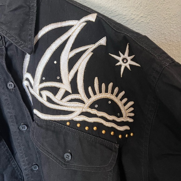 Black Embroidered Boat Buttondown - Picture 7 of 8